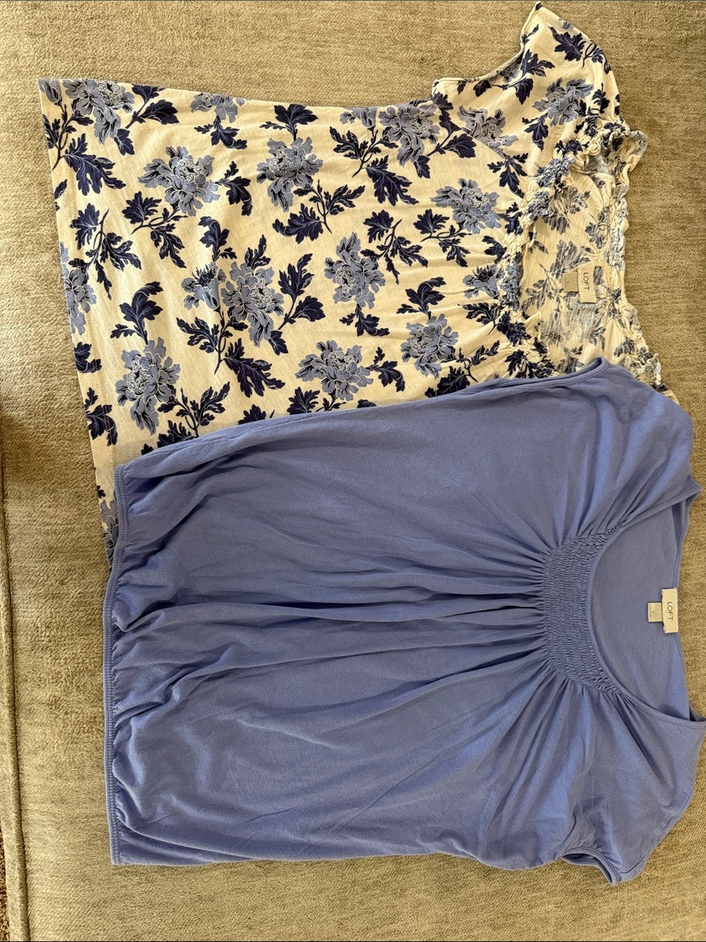 LOFT Blue Floral Print Tunic and Periwinkle Knit Top Set